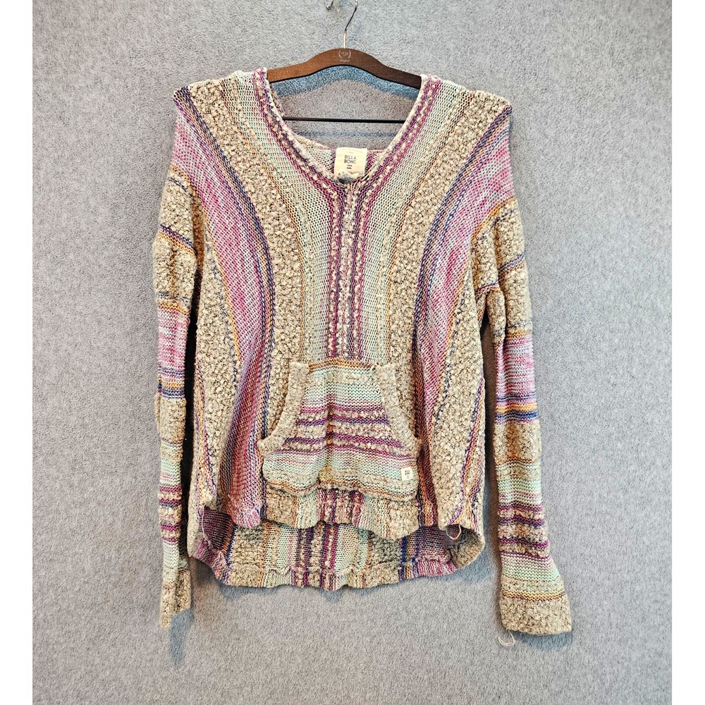Billabong Women's Size S Multicolor Striped Knit Hooded Pullover Sweater